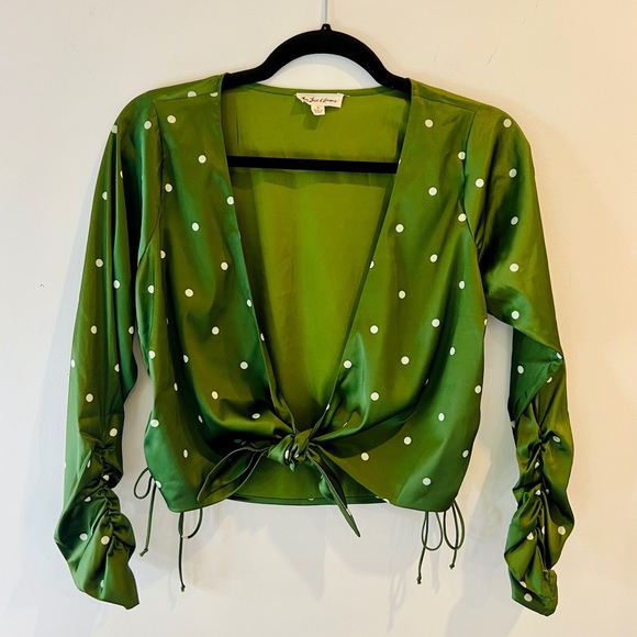 Free People | For Love & Lemons | Green Polka Dot Crop Top - Picture 1 of 6